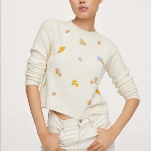 Mango White Flower Knit Sweater size XS NWOT